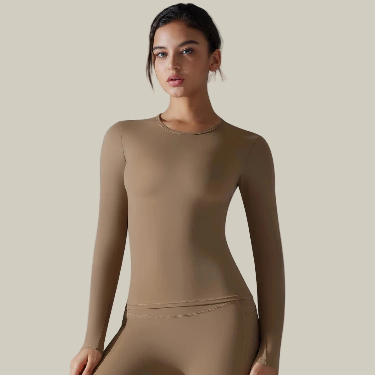 Women’s Long Sleeve Dry-Fit Running Top Brown