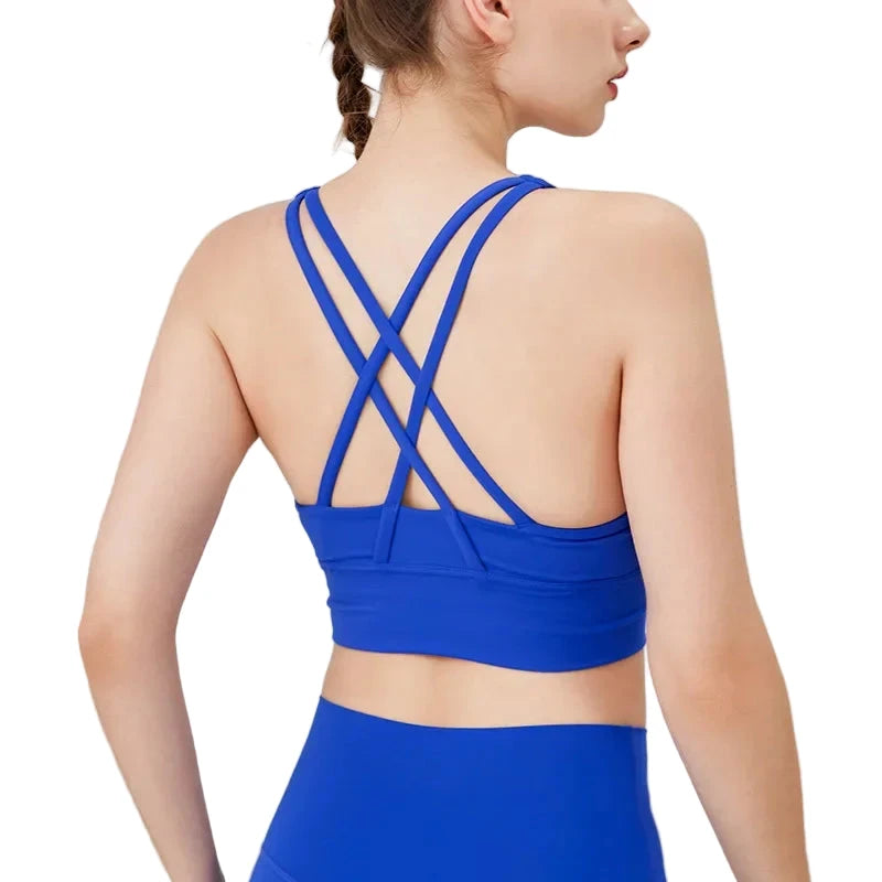 Solid Color Women’s Crossback Sports Bra Blue