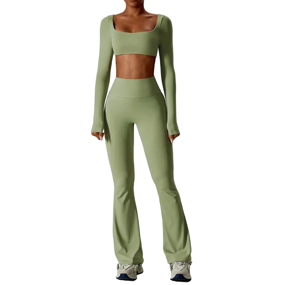 Seamless Yoga Bra & Tights Set Aqua green