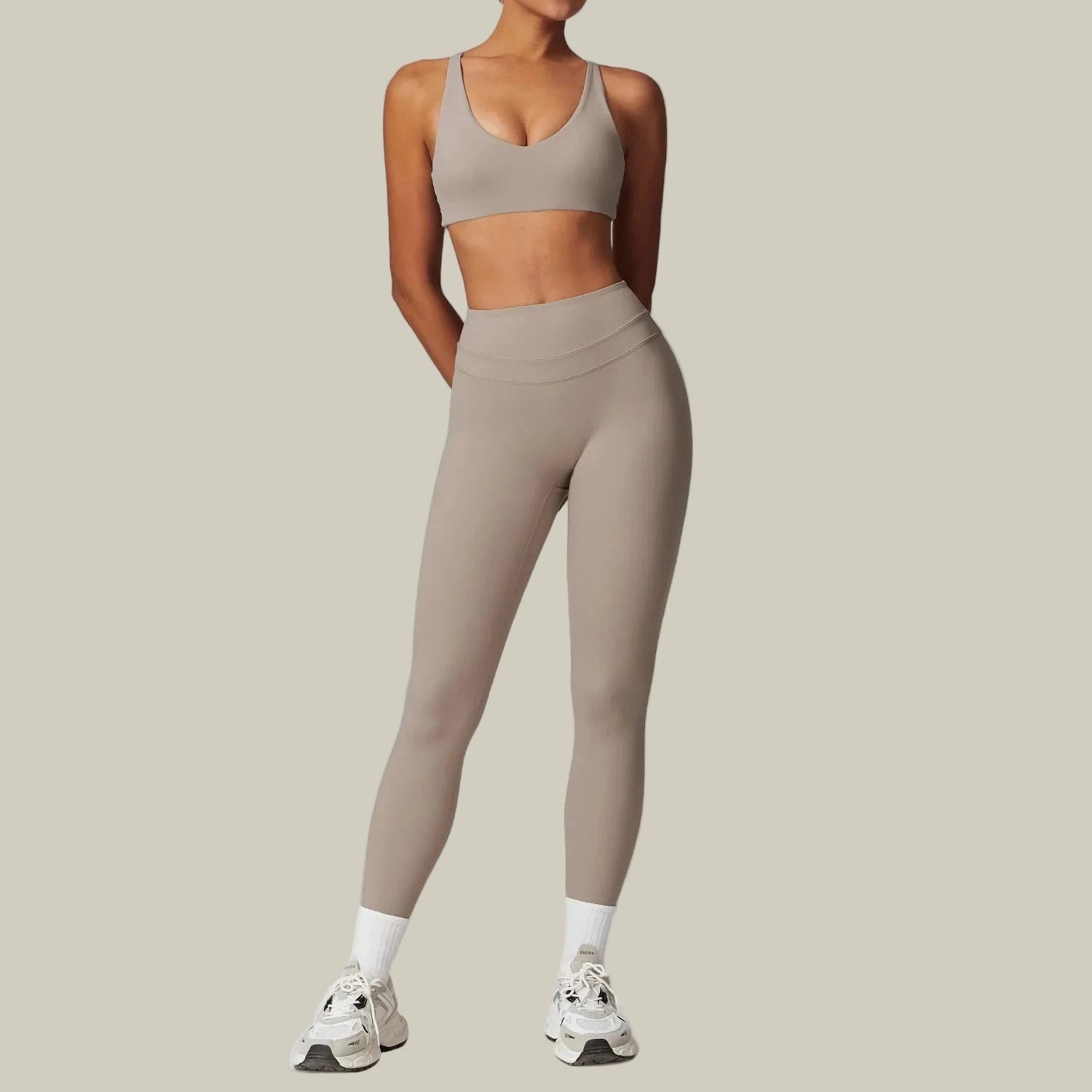 Women’s Workout Tracksuit & Sport Bra Set Khaki