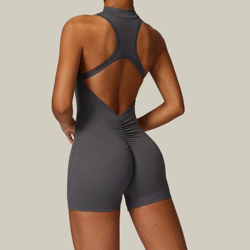 Jumpsuit V Back Scrunch Bodysuit Grey