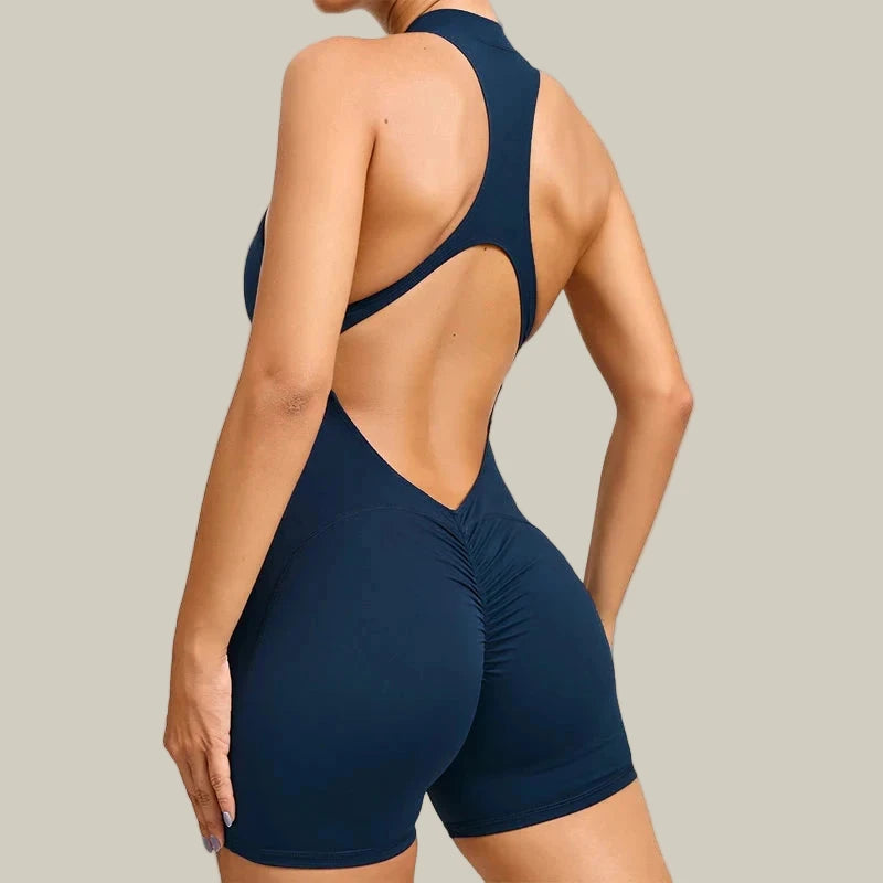 Jumpsuit V Back Scrunch Bodysuit Blue