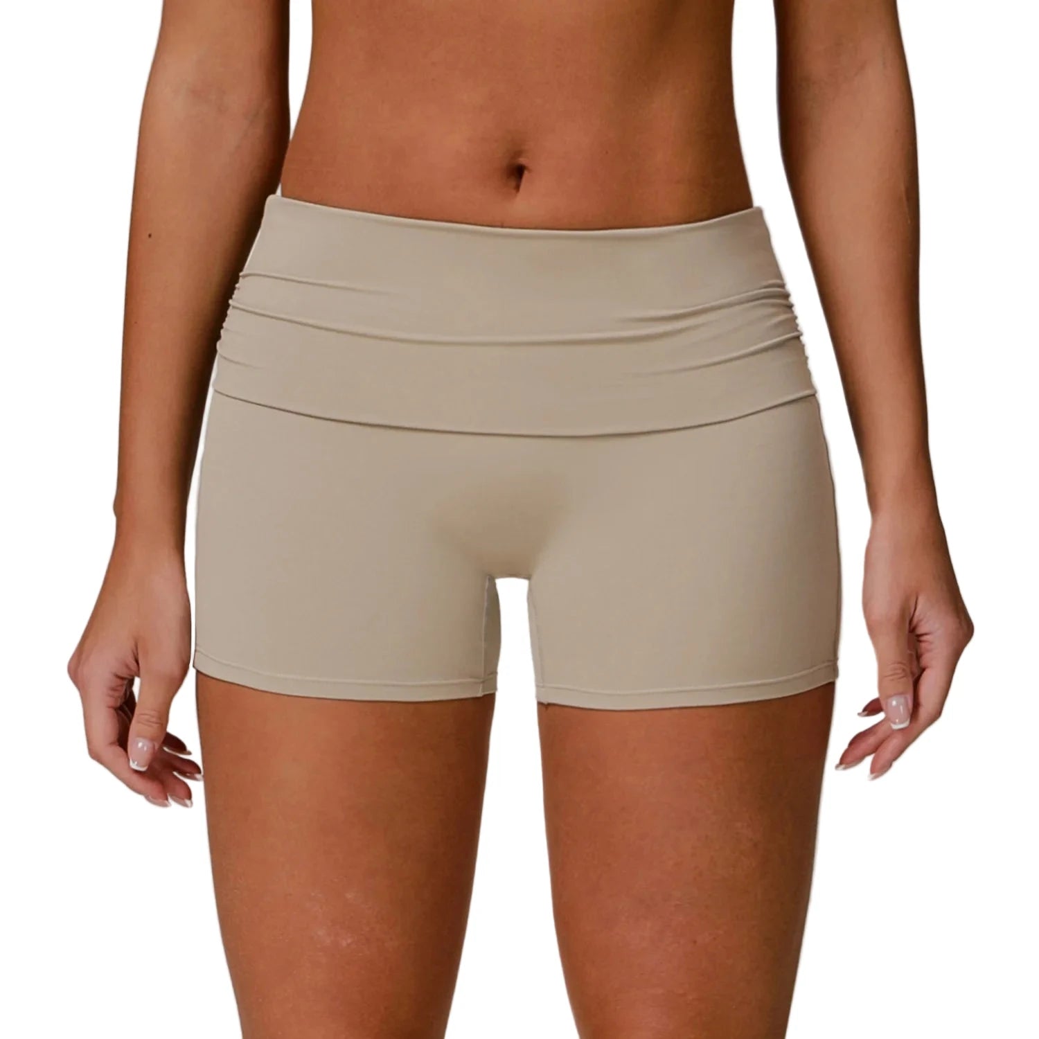 High-Waist Workout Shorts – Quick Dry Beige