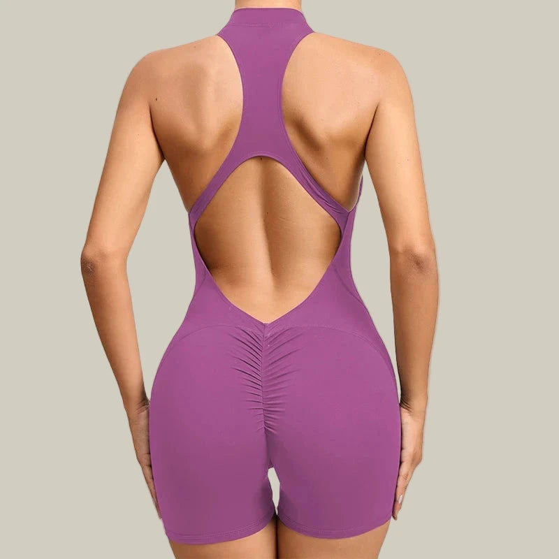 Jumpsuit V Back Scrunch Bodysuit Purple