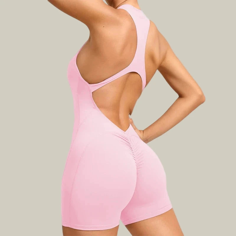 Jumpsuit V Back Scrunch Bodysuit Pink