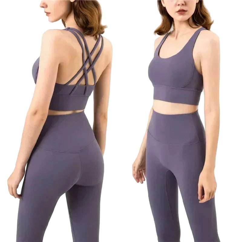 Yoga Leggings & Top 2-Piece Set Gray