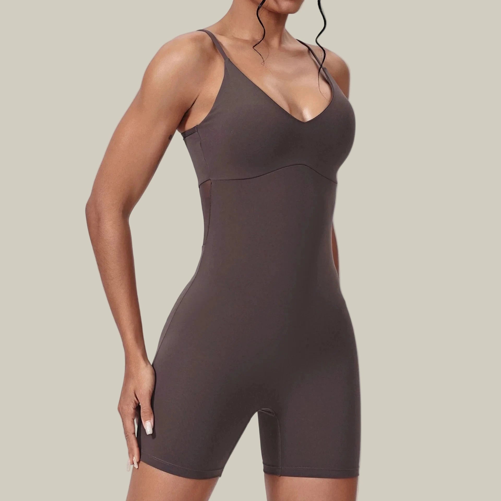 Women’s Sport Jumpsuit – Tight, Backless & Breathable Brown