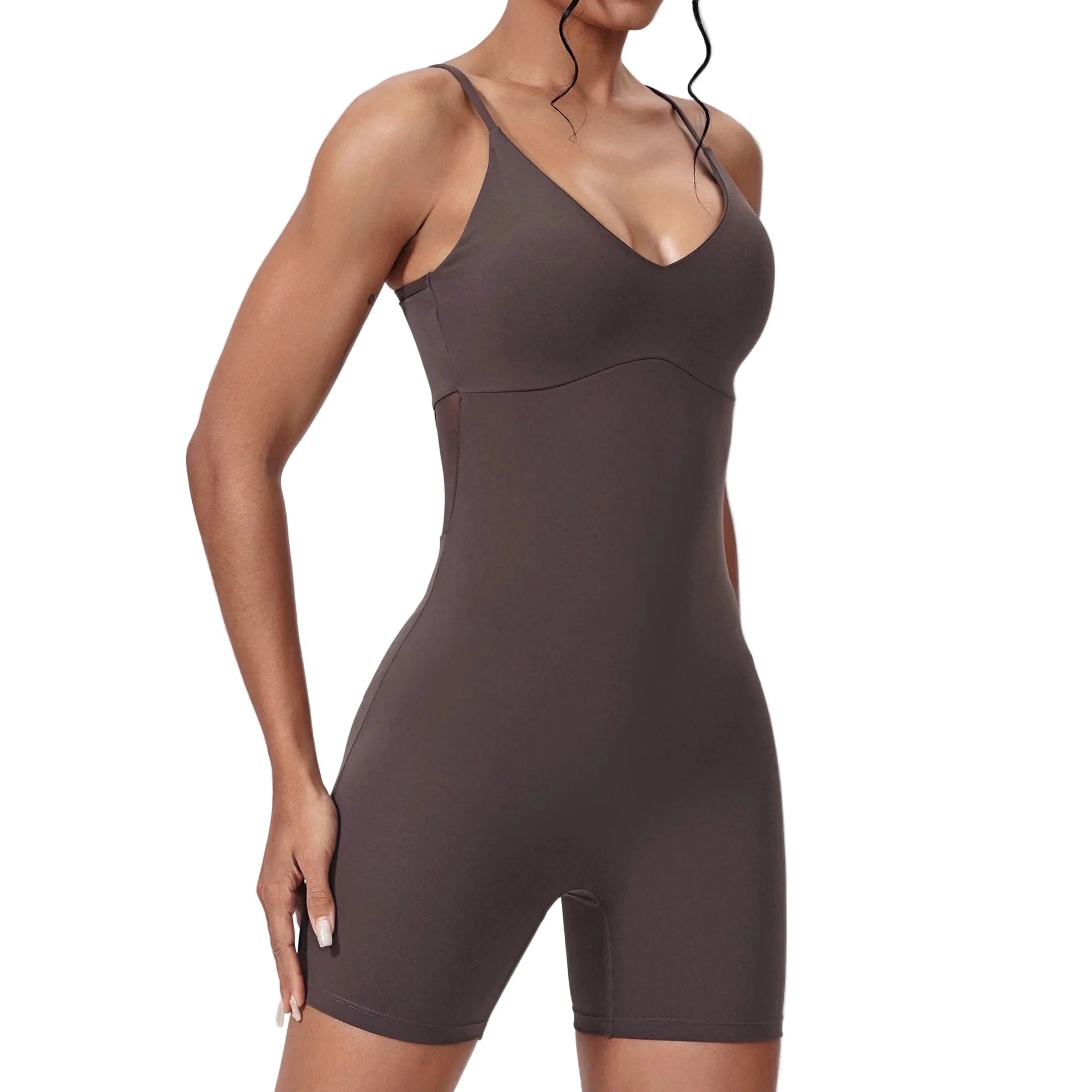 Women’s Sport Jumpsuit – Tight, Backless & Breathable Brown