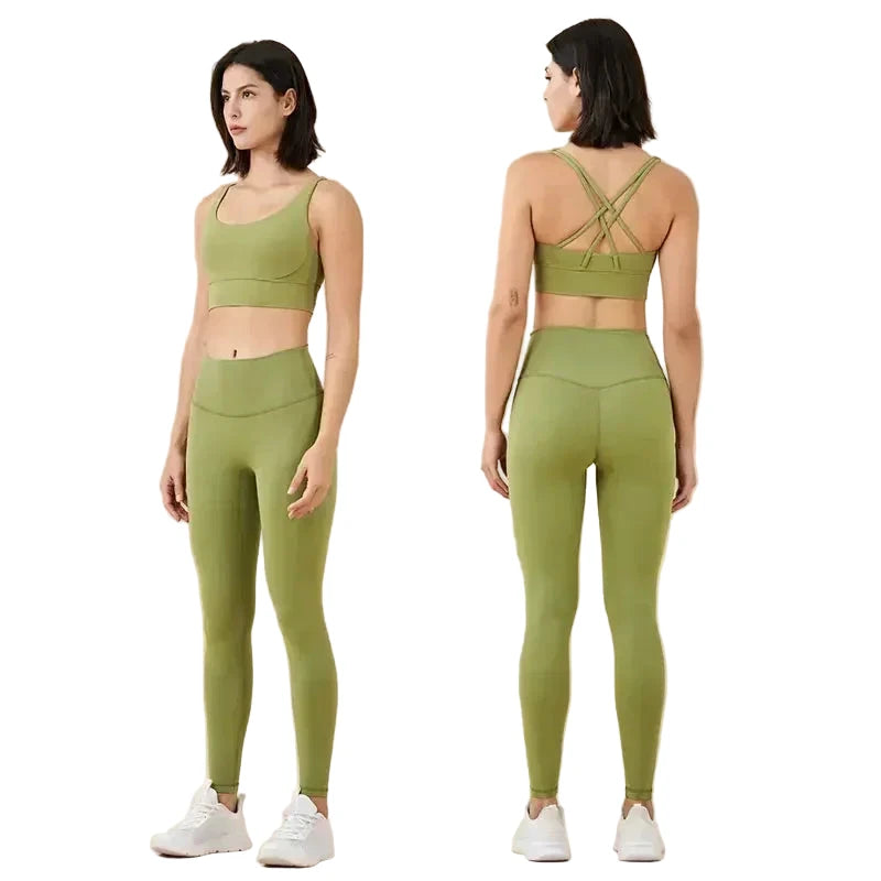 Yoga Leggings & Top 2-Piece Set Green
