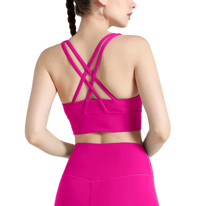 Solid Color Women’s Crossback Sports Bra Pink