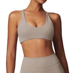 Women Fitness Gym Bra Back Cross Push up Sports Bra Gray