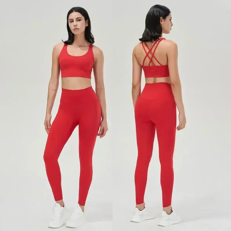 Yoga Leggings & Top 2-Piece Set Red