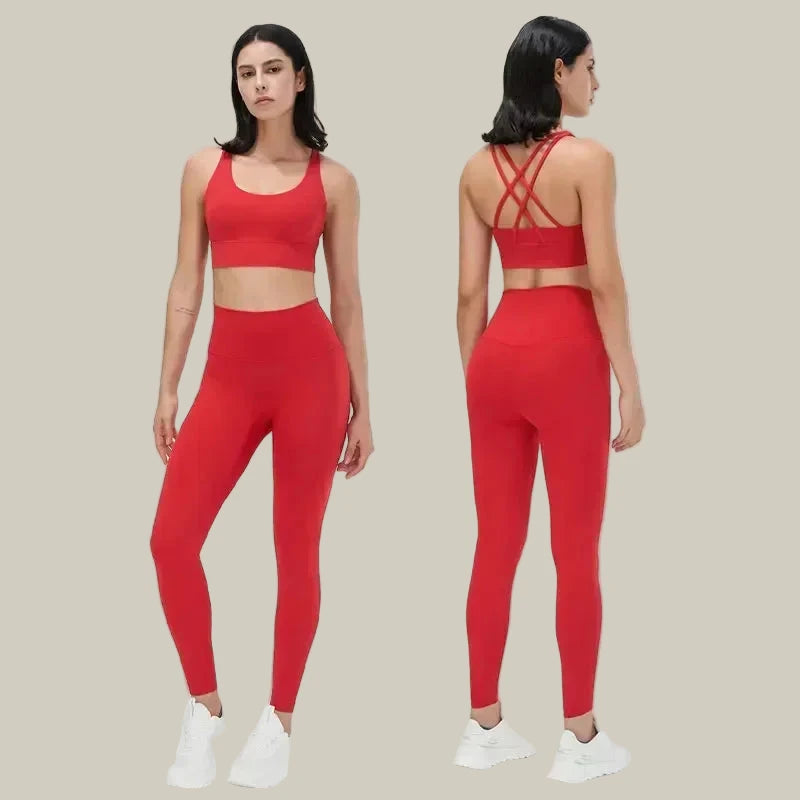 Yoga Leggings & Top 2-Piece Set Red