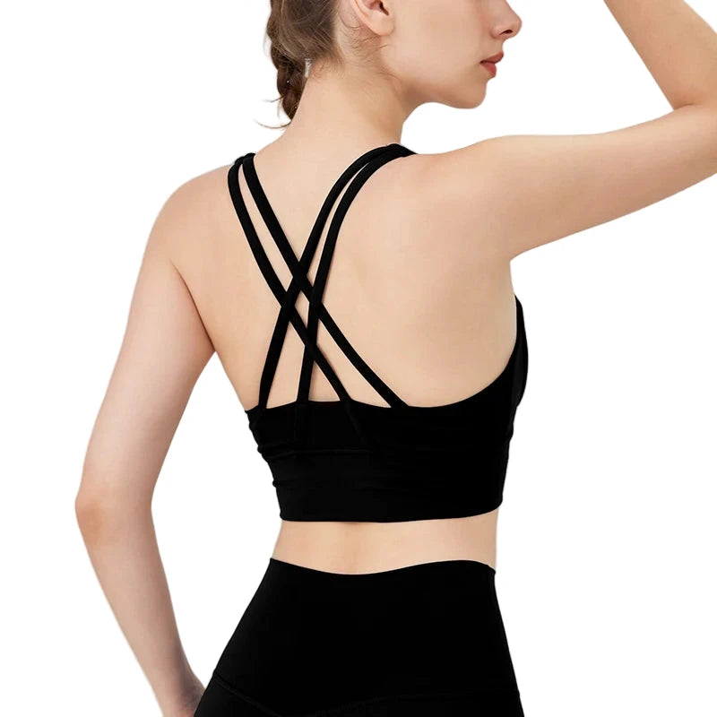 Solid Color Women’s Crossback Sports Bra Black