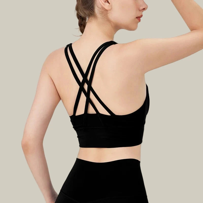 Solid Color Women’s Crossback Sports Bra Black