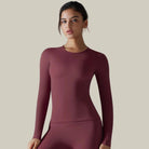 Women’s Long Sleeve Dry-Fit Running Top brown-burgundy