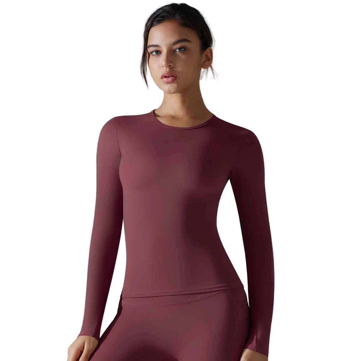 Women’s Long Sleeve Dry-Fit Running Top brown-burgundy