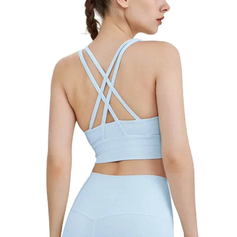 Solid Color Women’s Crossback Sports Bra # electric blue