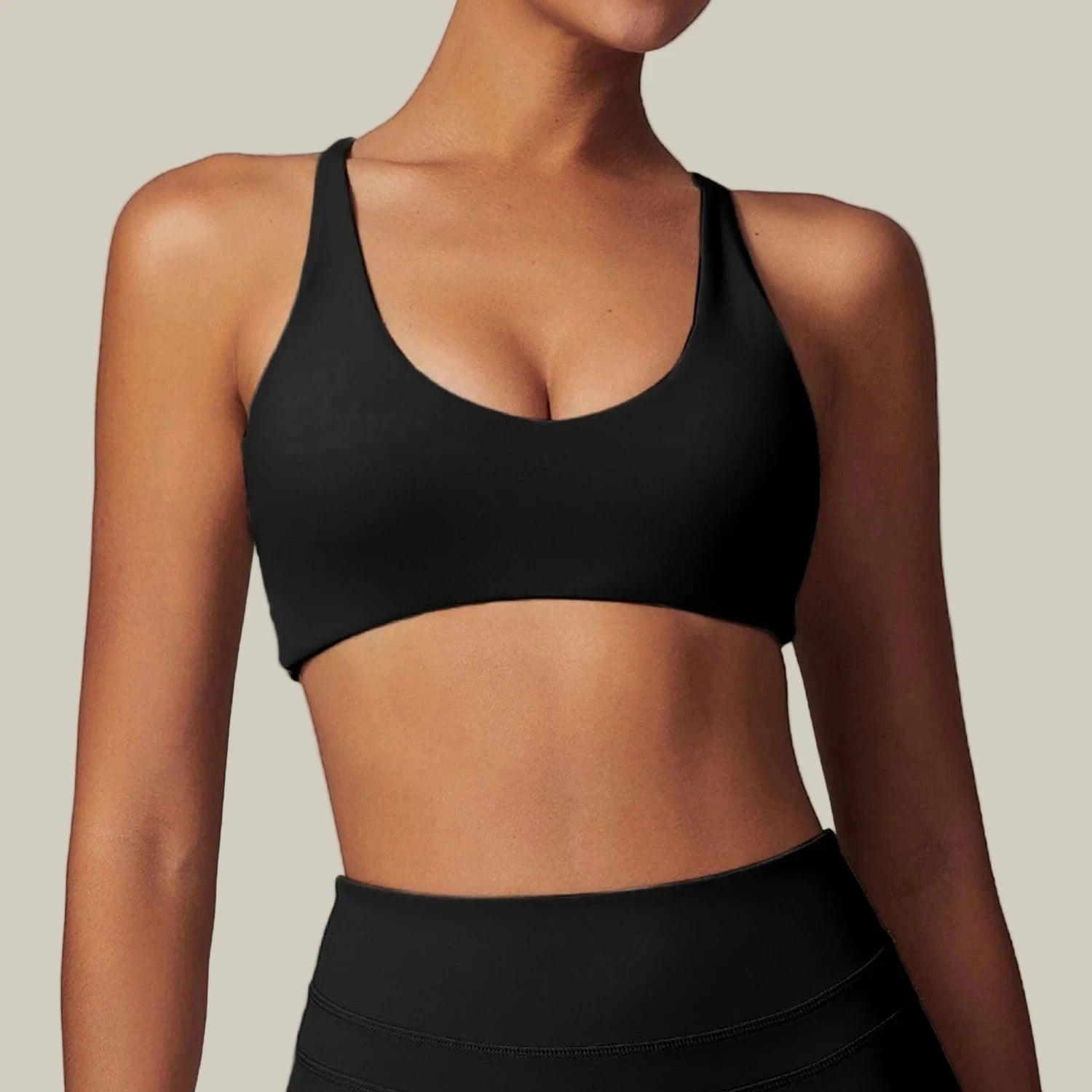 Women Fitness Gym Bra Back Cross Push up Sports Bra Black