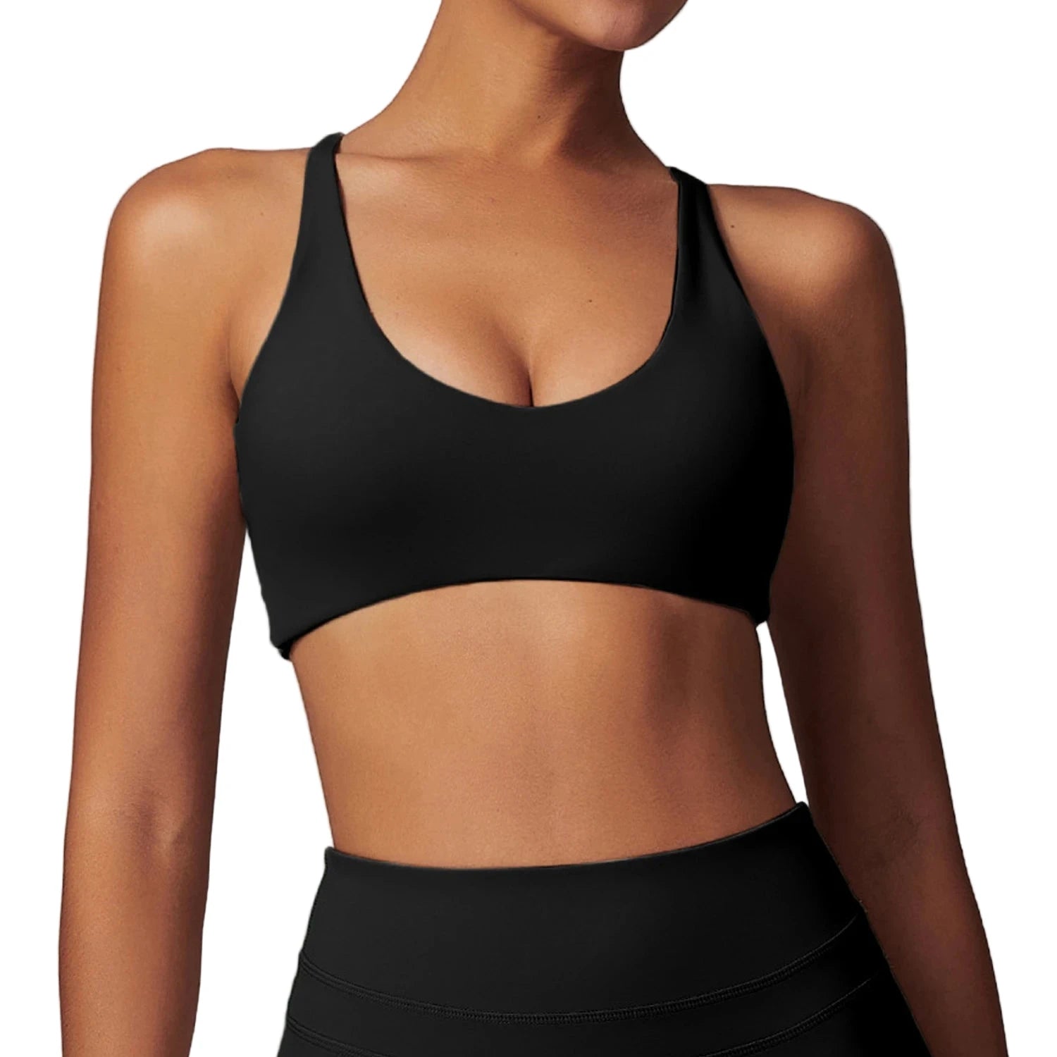 Women Fitness Gym Bra Back Cross Push up Sports Bra Black