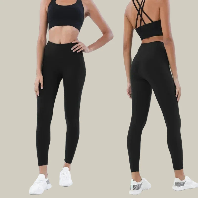Yoga Leggings & Top 2-Piece Set Black